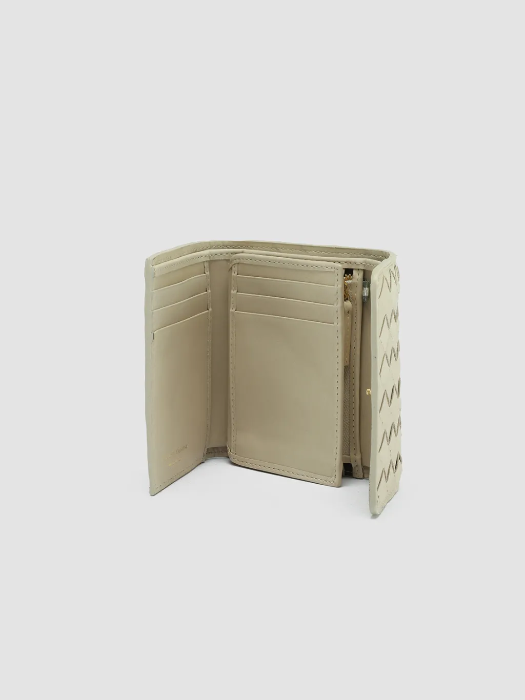 Women Officine Creative POCHE 110 - Ivory Woven Leather Trifold Wallet