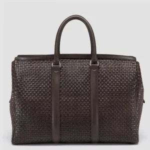 Officine Creative QUENTIN 109 - Brown Woven Leather Weekender
