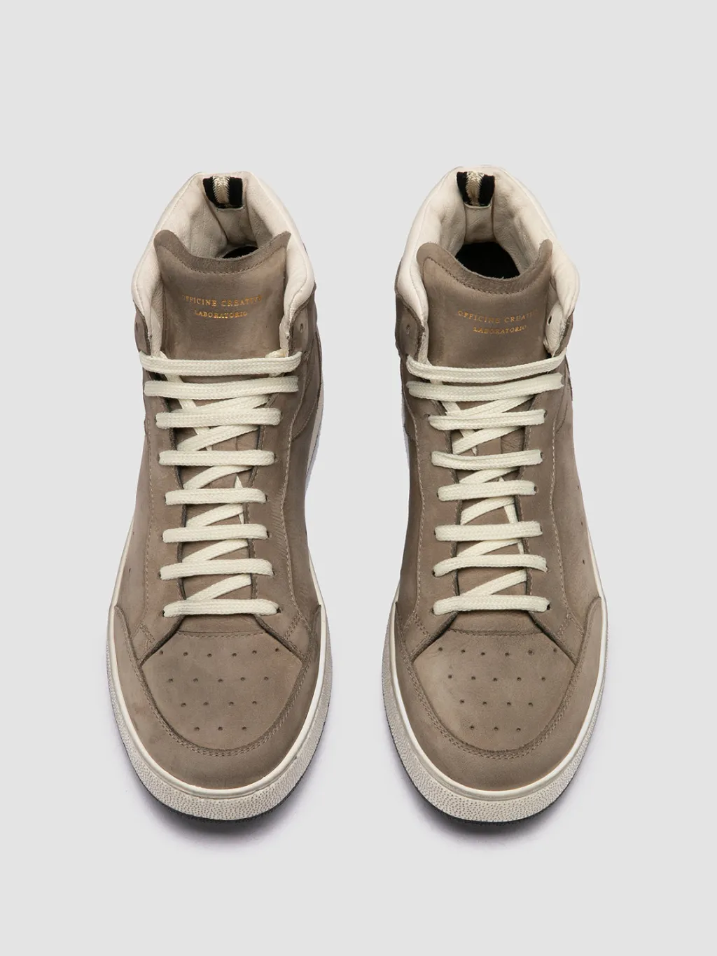 Officine Creative THE ANSWER 004 - Taupe Leather And Suede High Top Sneakers